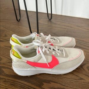 Nike Women's debut waffle Sneakers - White, Pink, and Yellow